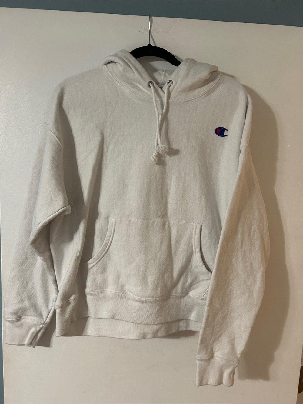 Champion Cream Pullover Hoodie with Small Embroidered C